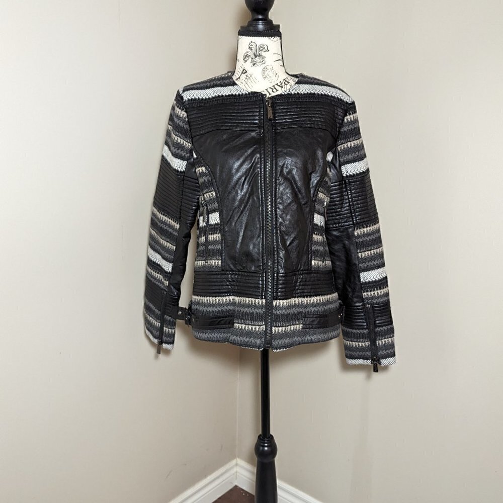 Buffalo Faux Leather Jacket Black Stripe M